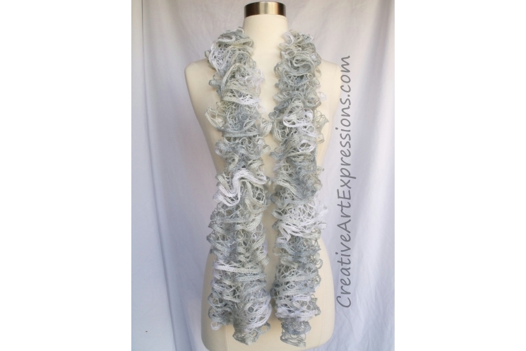 Creative Art Expressions Hand Knitted Frosty Christmas Ruffle Scarf