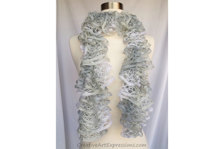 Creative Art Expressions Hand Knitted Frosty Christmas Ruffle Scarf