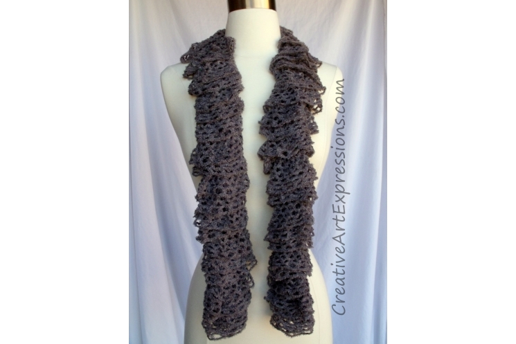 Creative Art Expressions Hand Knit Gray Frill Lace Soft Ruffle Scarf
