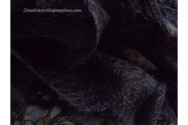 Creative Art Expressions Hand Knit Black Lace Ruffle Scarf
