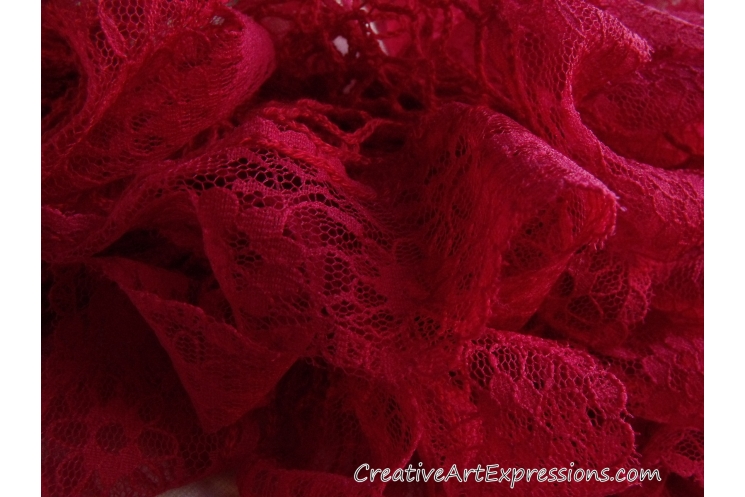 Creative Art Expressions Hand Knit Red Lace Ruffle Scarf