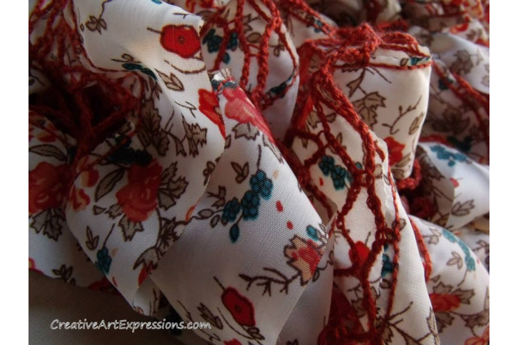 Hand Knit Orient Fabric Lined Ruffle Scarf