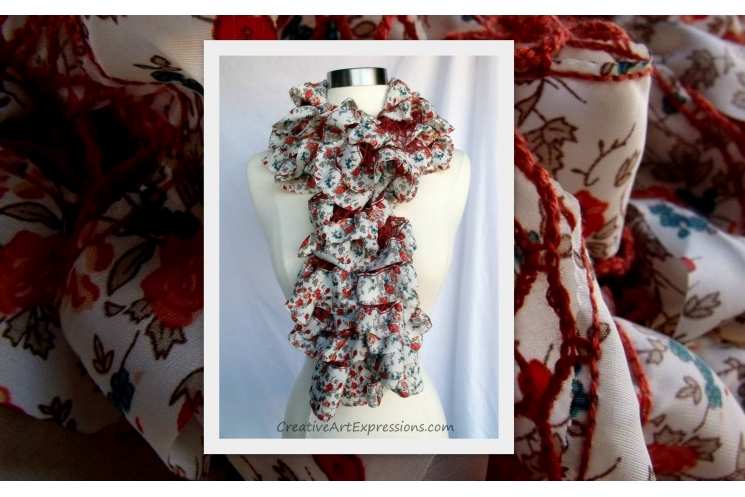 Hand Knit Orient Fabric Lined Ruffle Scarf