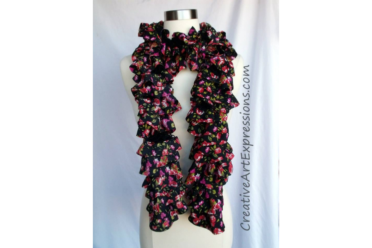 Knitted Moulin Rouge Fabric Lined Ruffle Scarf