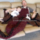 Dragon Blanket Crocheted Adult Teen Burgundy & Gold