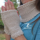 Crocheted Linen Colored Infinity Scarf & Gloves Set