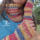 Red Blue & Yellow Scarf & Fingerless Glove Set Adult Teen