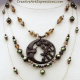 Creative Art Expressions Handmade Brown Green & Brass 3 Strand Bird Necklace Jew