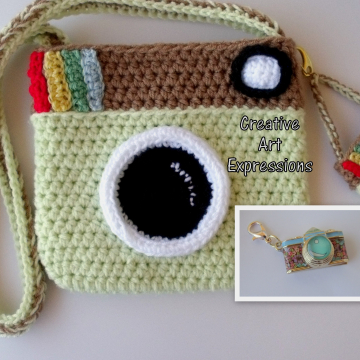 Pistache Green & Brown Camera Purse