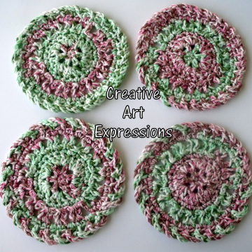 Red Pink Green Crocheted Christmas Coasters
