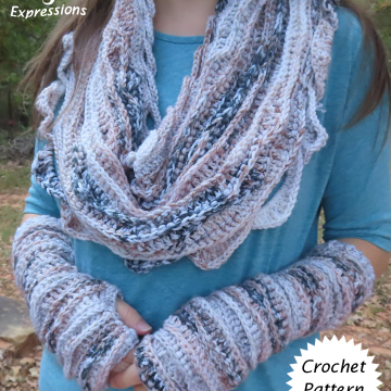 Sea Breeze Infinity Scarf & Long Fingerless Gloves in Sand Dunes Adult Teen