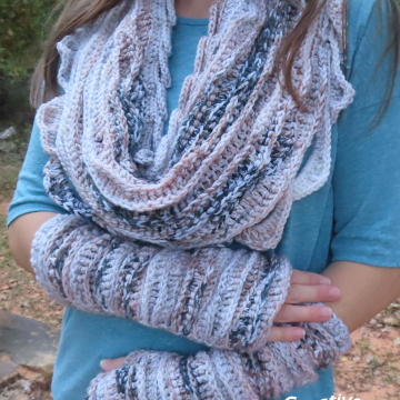Sea Breeze Infinity Scarf & Long Fingerless Gloves in Sand Dunes Adult Teen