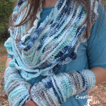 Sea Breeze Infinity Scarf & Fingerless Glove Set in Cypress Landing Adult Teen
