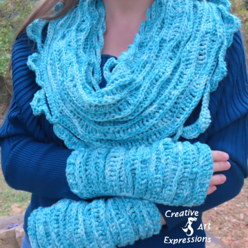 Sea Breeze Infinity Scarf & Fingerless Glove Set in Topaz Sea Adult Teen
