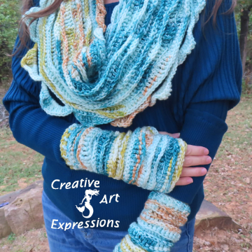 Sea Breeze Infinity Scarf & Glove Set in Teal Sunset Adult Teen