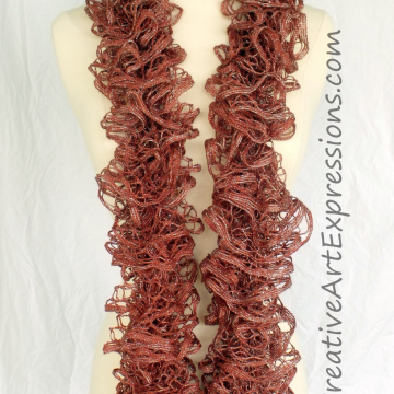 Creative Art Expressions Hand Knitted Cinnamon Ruffle Scarf