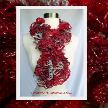 Knitted Crimson Christmas Ruffle Scarf