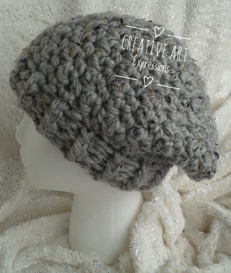 Chunky Slouchy Hat in Gray Marble Adult Teen