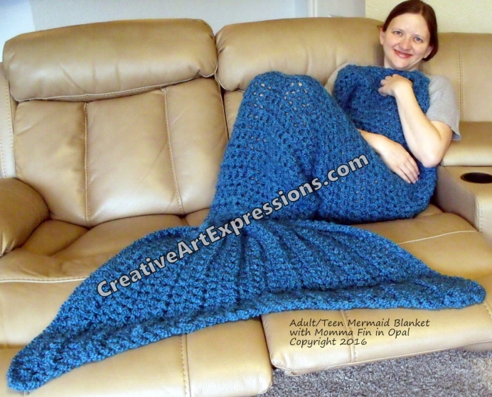 Mermaid Blanket Adult/Teen with Mama Fin in Opal