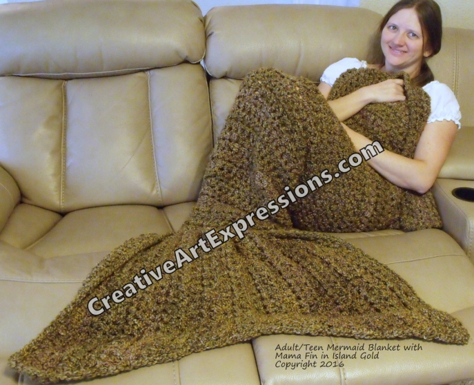 Mermaid Blanket Adult Teen Mama Fin in Island Gold