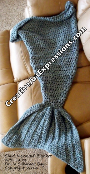 Child Mermaid Blanket Large Fin Blue Soft