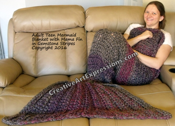 Mermaid Blanket Adult Teen Mama Fin in Gemstone Stripes Mermaid Blanket Adult Teen Mama Fin in Gemstone Stripes