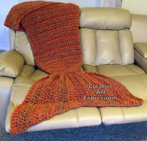 Extra Large Adult Teen Mermaid Blanket in Mandarin Orange