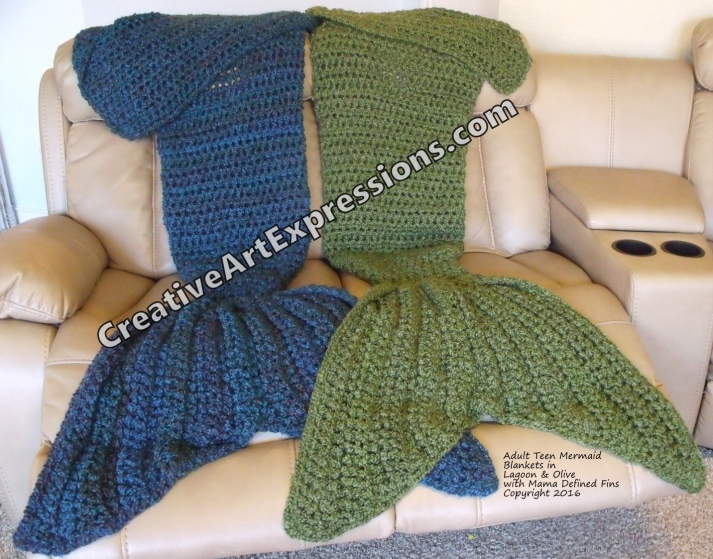 Adult Teen Mermaid Blankets Defined Fin in Olive & Lagoon Adult Teen Mermaid Blankets Defined Fin in Olive & Lagoon