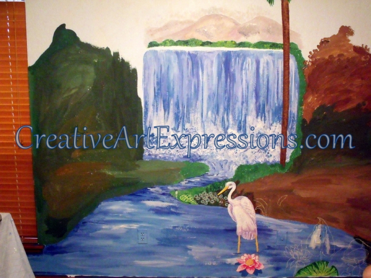 Creative Art Expressions Hand Painted Rainforest Mural In Progress. 8-17-2011