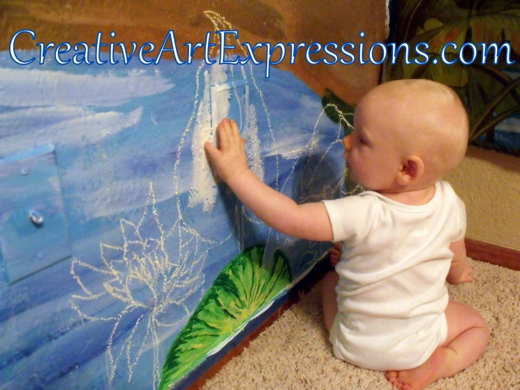 Creative Art Expressions Rainforest Mural In Progress. My little boy is enjoying his wall! 8-17-2011