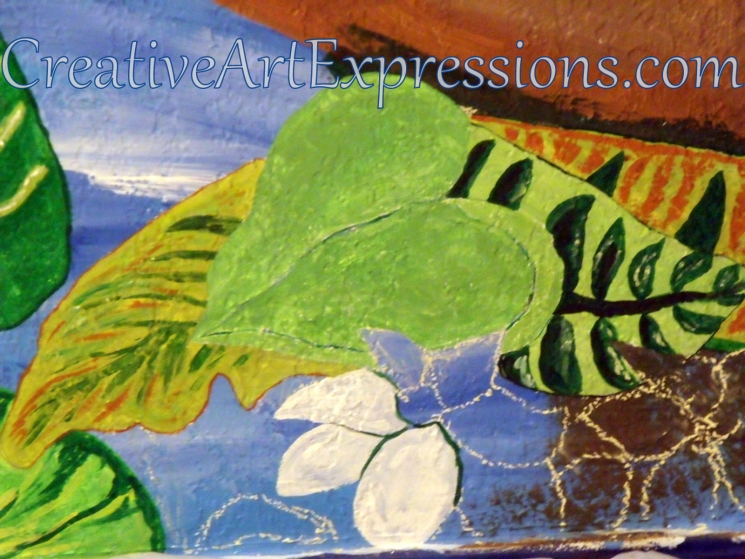 Creative Art Expressions Hand Painted Leaf Cluster On Rainforest Mural. 8-24-2011