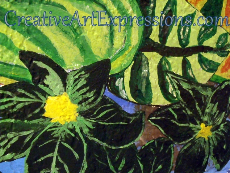 Creative Art Expressions Hand Painted Dark Green Flower Cluster & Green Leaf On Rainforest Mural. 9-10-2011 Creative Art Expressions Hand Painted Dark Green Flower Cluster & Green Leaf On Rainforest Mural. 9-10-2011