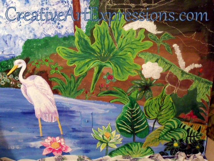 Creative Art Expressions Hand Painted Rainforest Mural in Progress 1-22-12