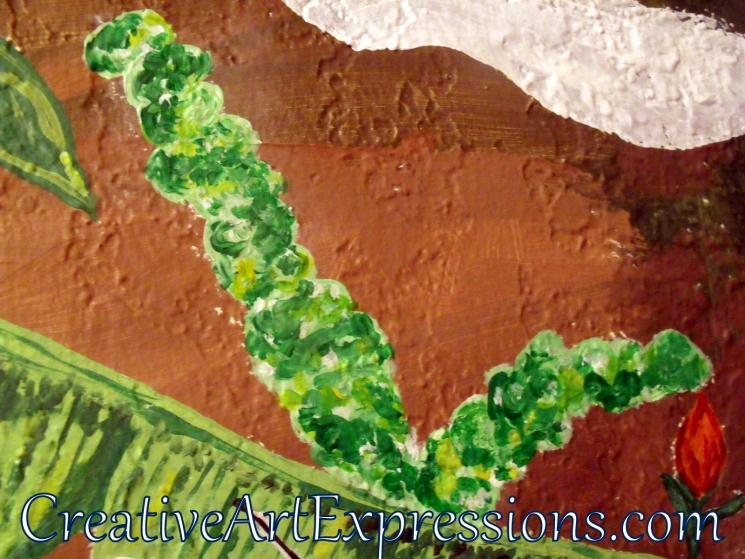 Creative Art Expressions Hand Painted Plant On Rainforest Mural in Progress 6-7-2012