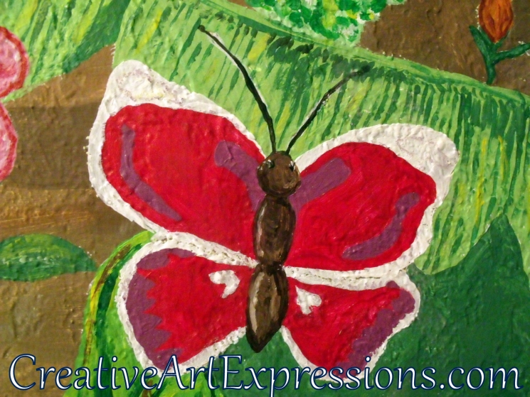 Creative Art Expressions Hand Painted Butterfly On Rainforest Mural in Progress 6-7-2012