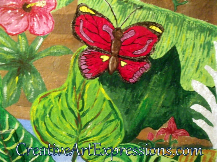 Creative Art Expressions Hand Painted Butterfly & Hibiscus Flower On Rainforest Mural in Progress 6-7-2012 Creative Art Expressions Hand Painted Butterfly & Hibiscus Flower On Rainforest Mural in Progress 6-7-2012