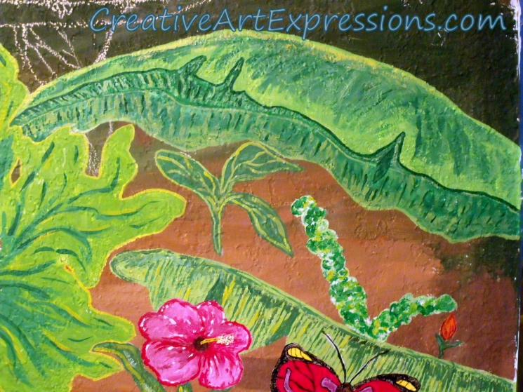 Creative Art Expressions Hand Painted Rainforest Mural. The large leaf was added today. 8-18-12 Creative Art Expressions Hand Painted Rainforest Mural. The large leaf was added today. 8-18-12