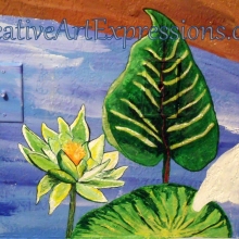Creative Art Expressions Hand Painted Water Lily On Rainforest Mural In Progress. 8-23-2011 dscf3213-001.jpg