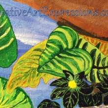 Creative Art Expressions Hand Painted Dark Green Flower Cluster & Green Leaf On Rainforest Mural. 9-10-2011 dscf3346-001.jpg