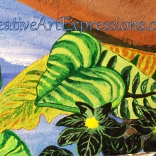 Creative Art Expressions Hand Painted Dark Green Flower Cluster & Green Leaf On Rainforest Mural. 9-10-2011 dscf3347-001.jpg