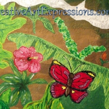 Creative Art Expressions Hand Painted Butterfly & Hibiscus Flower On Rainforest Mural in Progress 6-7-2012 dscf6405-001.jpg