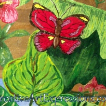 Creative Art Expressions Hand Painted Butterfly & Hibiscus Flower On Rainforest Mural in Progress 6-7-2012 dscf6407-001.jpg