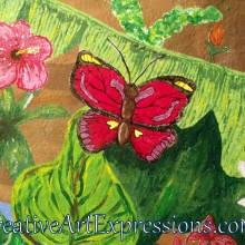 Creative Art Expressions Hand Painted Butterfly & Hibiscus Flower On Rainforest Mural in Progress dscf6408-001.jpg