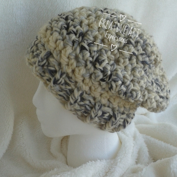 Chunky Slouchy Adult Teen Crocheted Hat in Moonlight