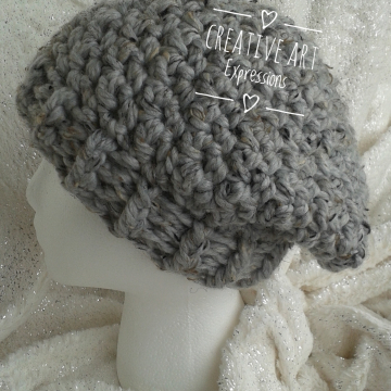 Chunky Slouchy Hat in Gray Marble Adult Teen