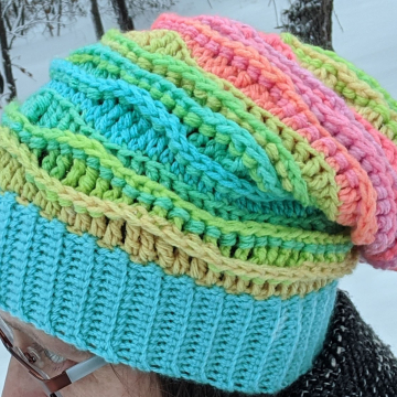 Crocheted Coral Reef Slouchy Sea Breeze Hat, Sea Breeze Collection, Mermaid Fashion, Unique Gifts, Handmade Cozies, Handmade Fashion, Mermaid at Heart, Ocean Crochet, Coastal Crochet, Splashing a Sea Breeze, Crochet with Meaning