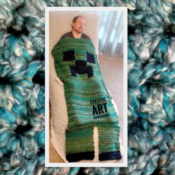 MOB Gamer Blanket, Adult Teen Blanket Thick, Crocheted MOB Blanket, Green, Gamer Blanket, Luxuriously Soft