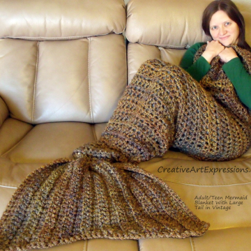 Mermaid Blanket Adult/Teen Large Fin in Vintage