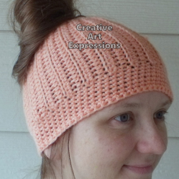Messy Bun Hat Beanie, Pony Tail Hat, Crocheted Adult Hat Coral Ready To Ship