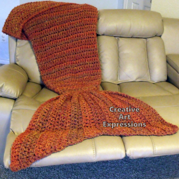 Extra Large Adult Teen Mermaid Blanket in Mandarin Orange